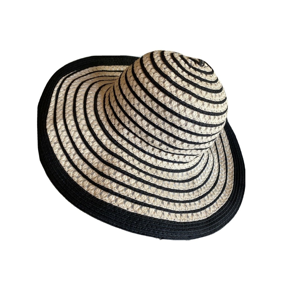 Wide Brim Black Striped Sun Beach Hat One Size